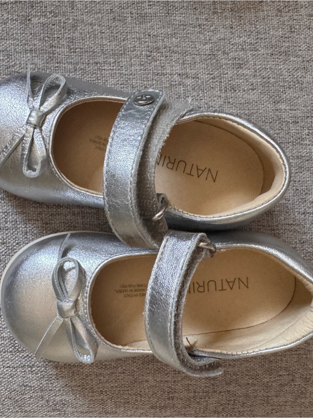 Naturino Girls' Silver Mary Jane Bow Strap Shoes